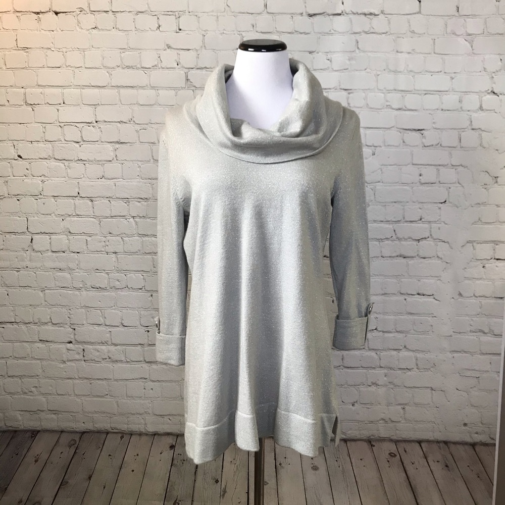 Grey Cowl Neck Tunic Length Women’s Sweater